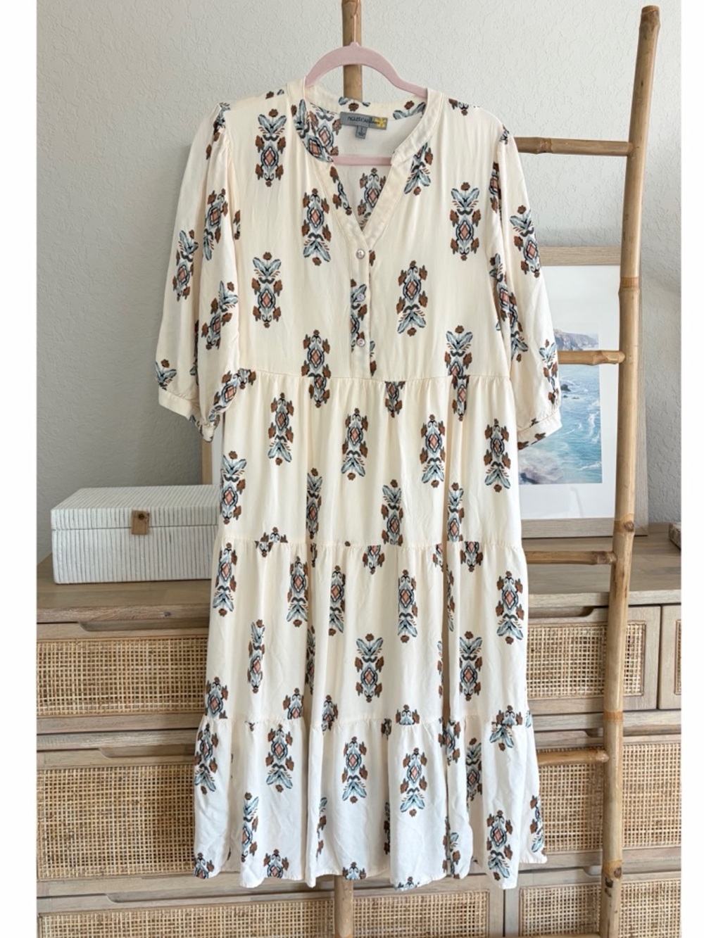 Figueroa & Flower Beige Midi Dress Sz Large